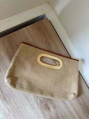 Michael Kors Natural Straw Clutch with Gold Handle